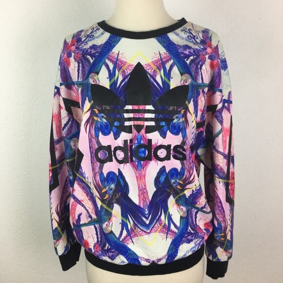 Adidas Pink Purple Black  Birds of Paradise Logo Sweatshirt Small - Picture 2 of 11